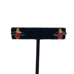 Enamel Black and Red Bug Earrings, Lady Bug Stud